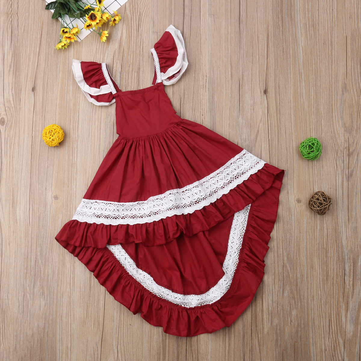 Lace child small flying sleeves short short long dovetail dress