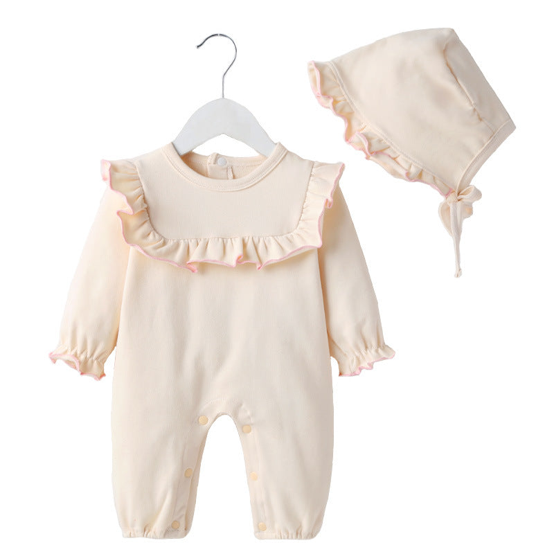 Cotton Long-sleeved Vintage style romper and bonnet