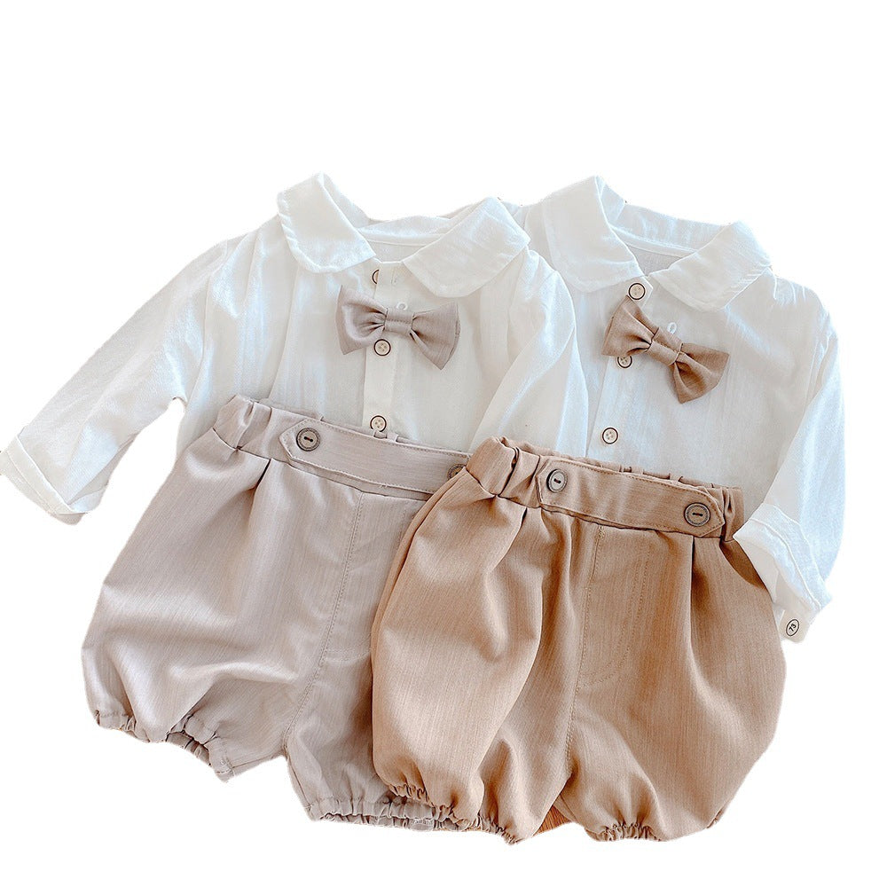 Baby Solid Color Shirt And Shorts Two-piece Set