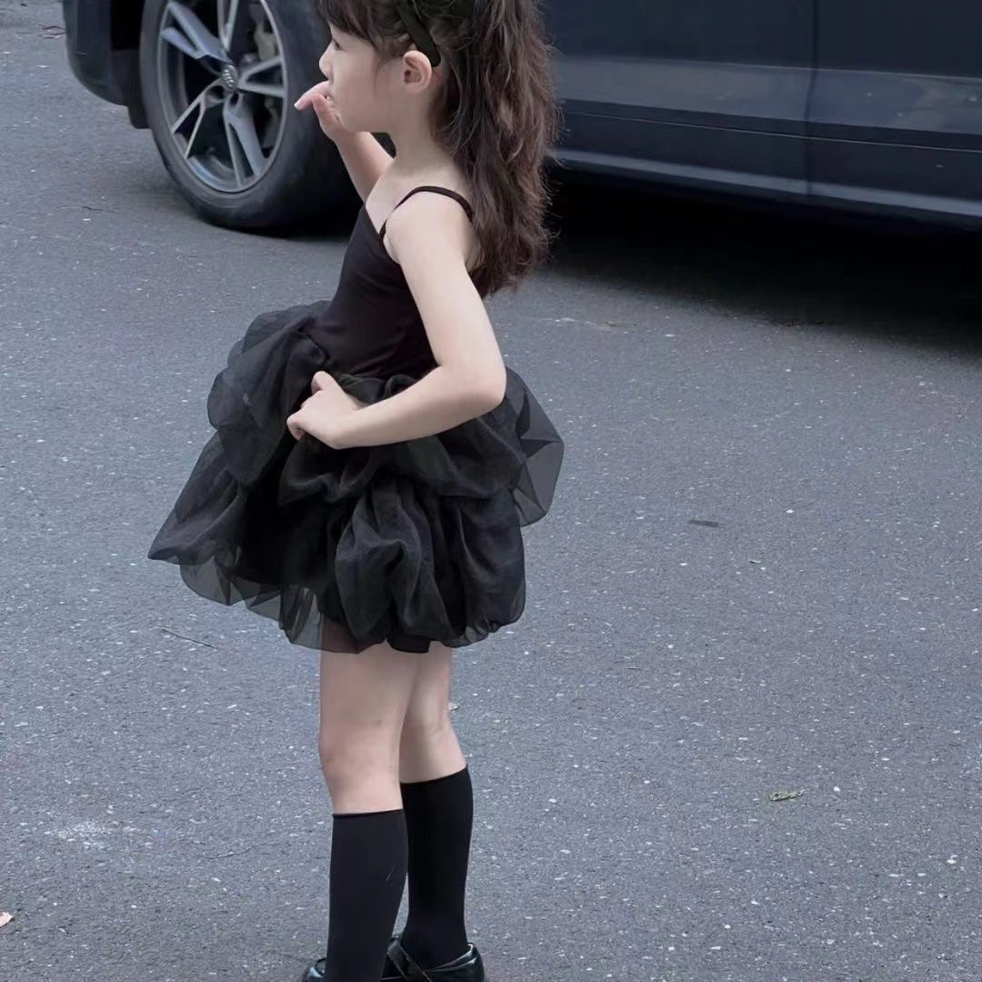 Mother-daughter Suspender Black Princess Dress