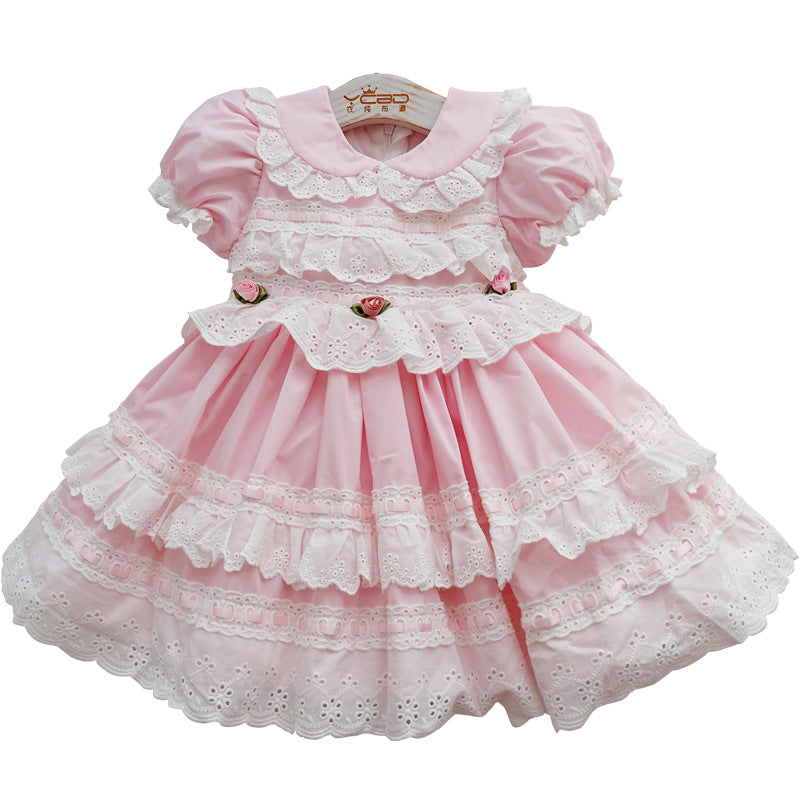 Perfect Princess In Pink: Cotton Spanish Litle Lollita style Girls dress