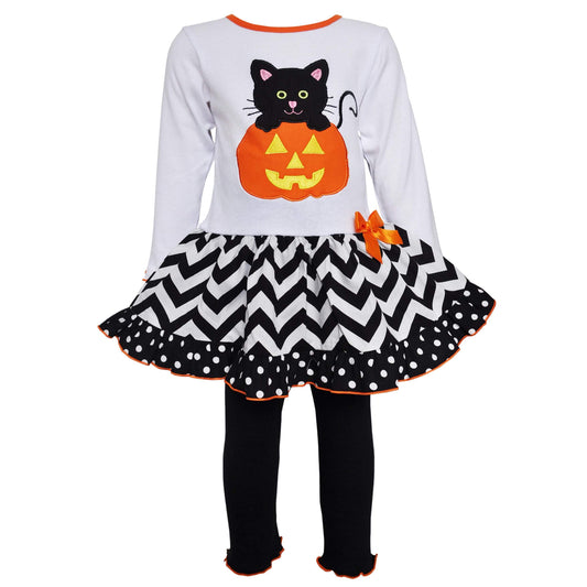 Cheeky Peaky Pumpkin: Big Girls Halloween Dress and Pants set