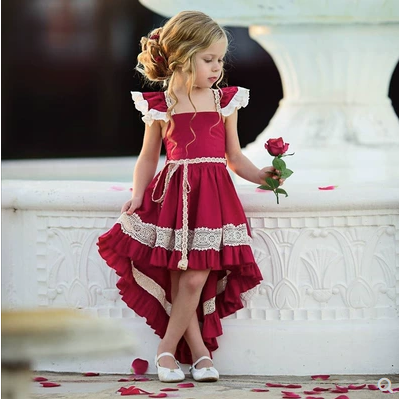 Lace child small flying sleeves short short long dovetail dress