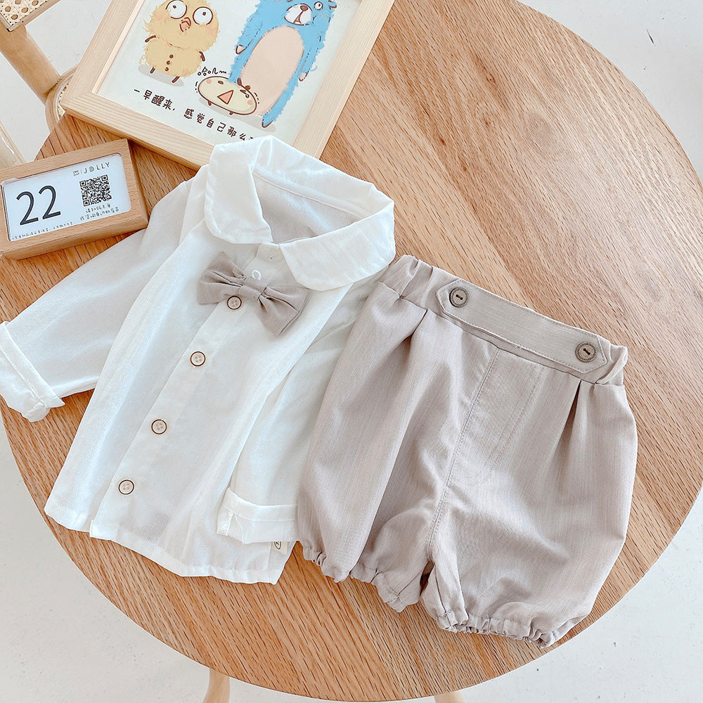 Baby Solid Color Shirt And Shorts Two-piece Set