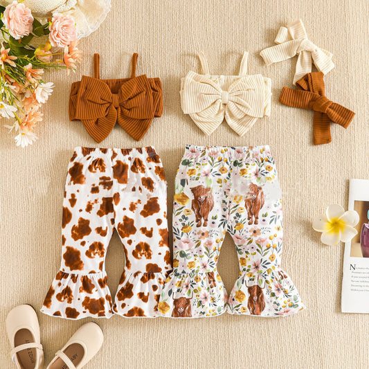 Falling for MOO!Trendy Western vibes crop top set & bow for baby and toddler