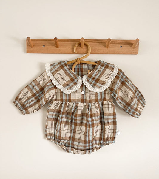 Playing In Plaid: Vintage Spanish Style Basic Baby Romper French Lapel
