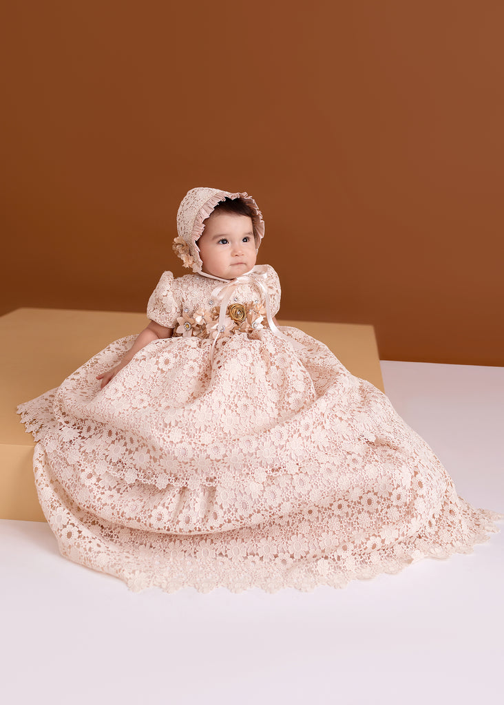 Floor Length baby Gown- Pure Silk Convertible European style Christening style
