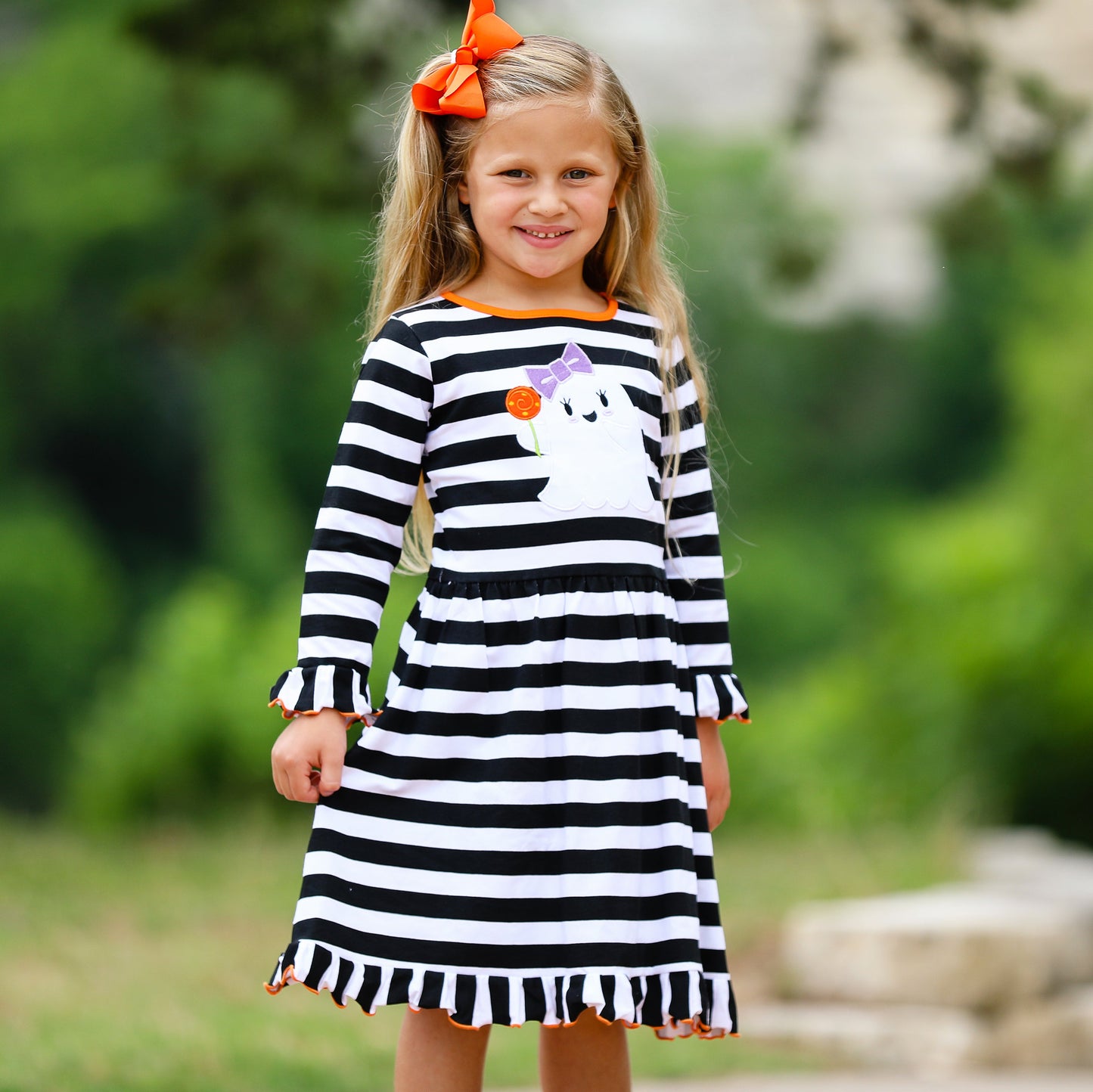Boootique Boo:  Friendly Ghost Striped Halloween Cotton Dress