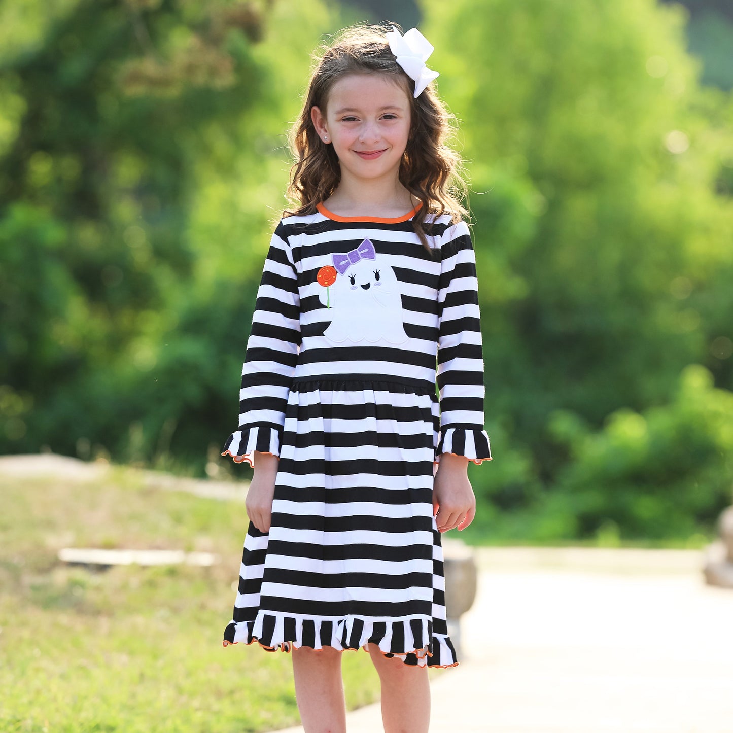 Boootique Boo:  Friendly Ghost Striped Halloween Cotton Dress
