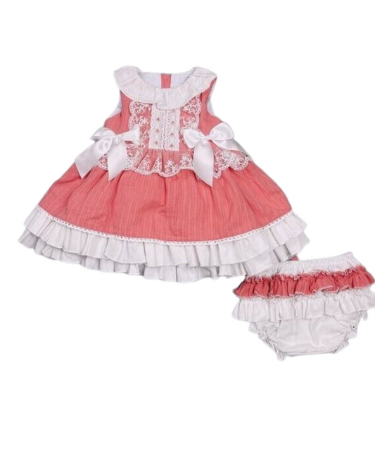 Spanish Romany Dress and Bloomers Coral and white