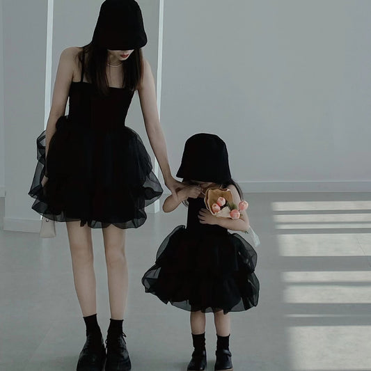 Mother-daughter Suspender Black Princess Dress