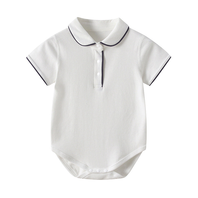 Baby's White Lapel Short Sleeve Fart Coverall
