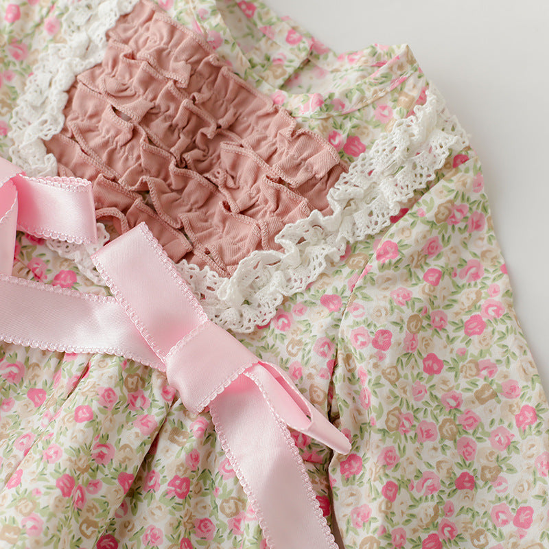 Spanish Flower Cotton Spanish Dress with Bonnet