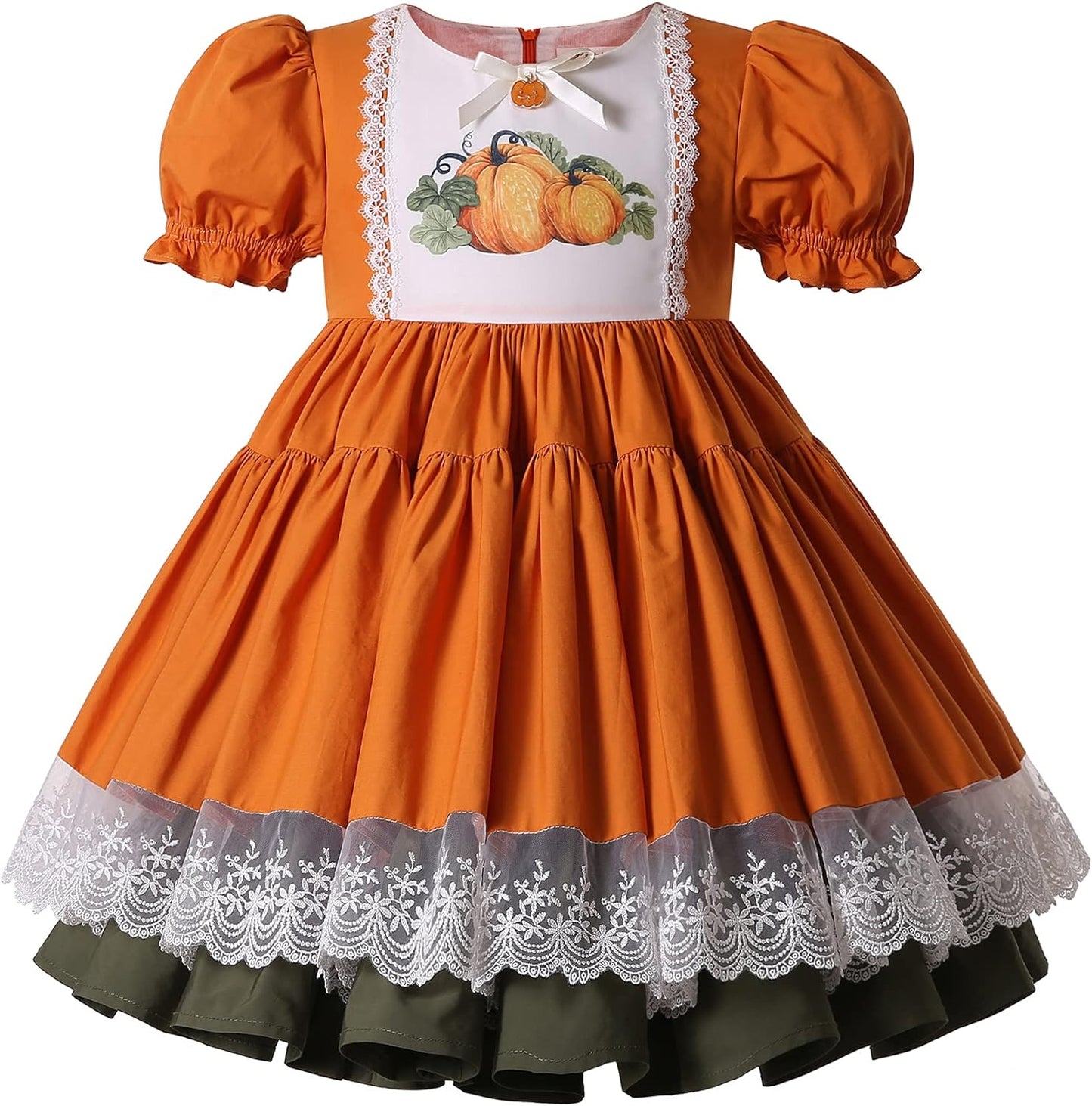 Thanksgiving Day Pumpkin Pattern Orange Ruffle Clothing Kid Toddler Vintage Spanish Style Dress