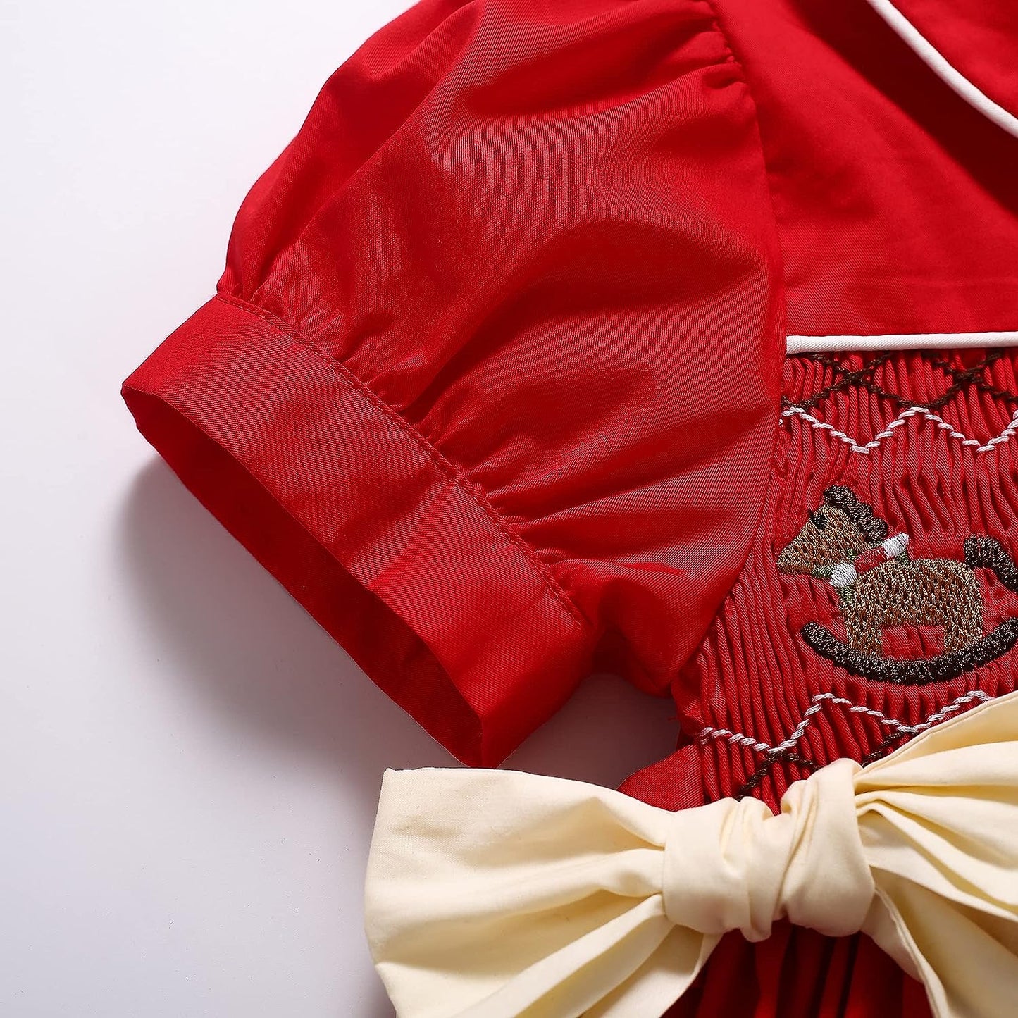 Red Embroidered Hand smocked Christmas Dress