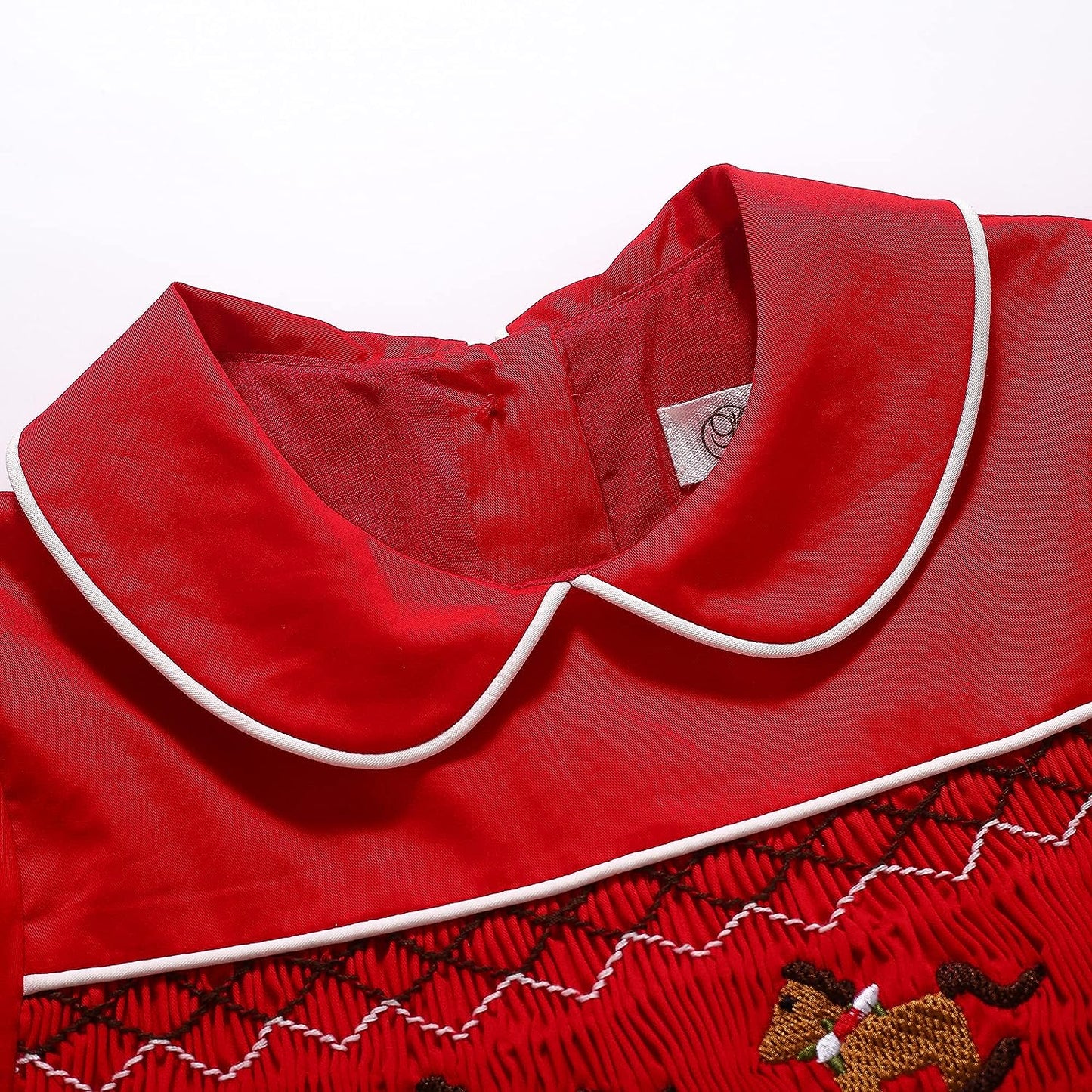 Red Embroidered Hand smocked Christmas Dress