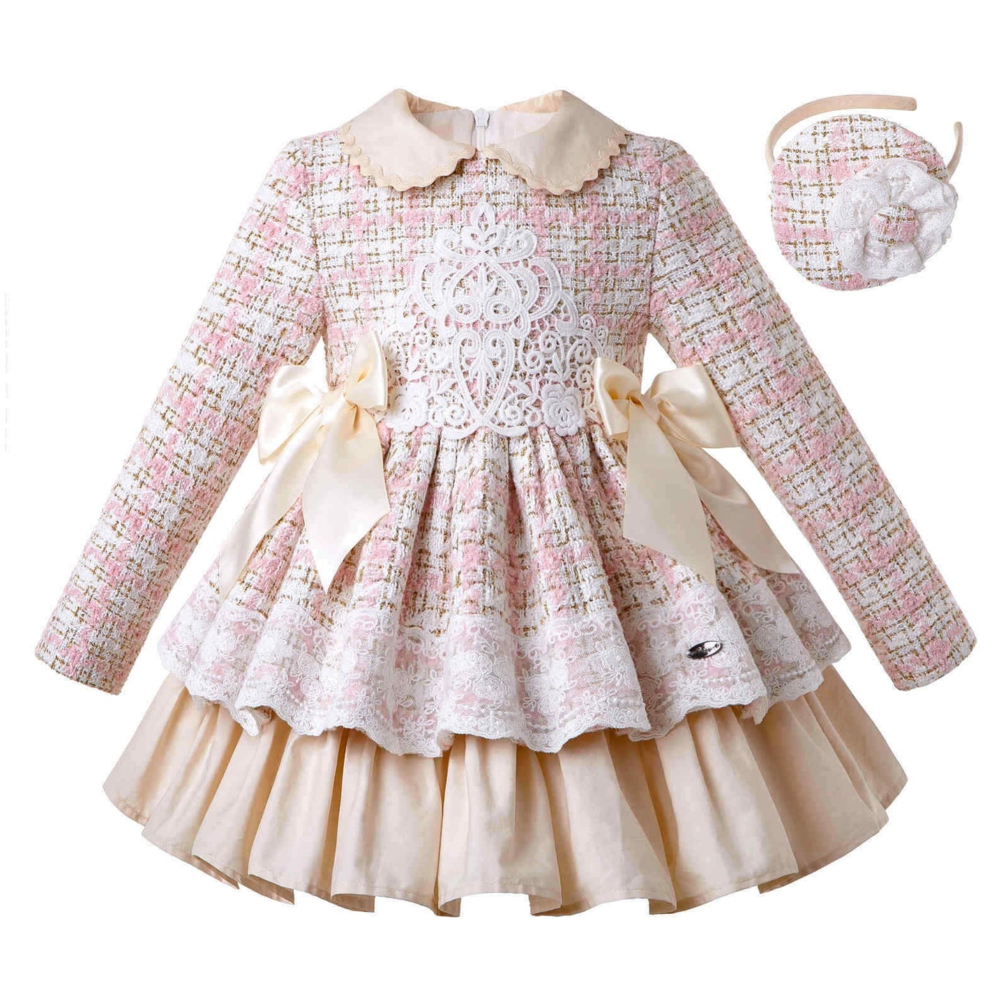 (Authentic Pettigirl) Vintage Girls Lace Dress Tweed Christmas Clothes Spanish Style